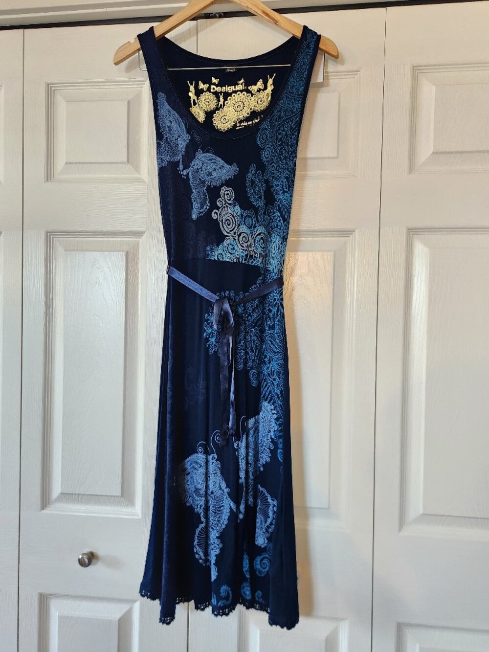 Desigual Navy Blue Maxi Dress with Light Blue Paisley Print